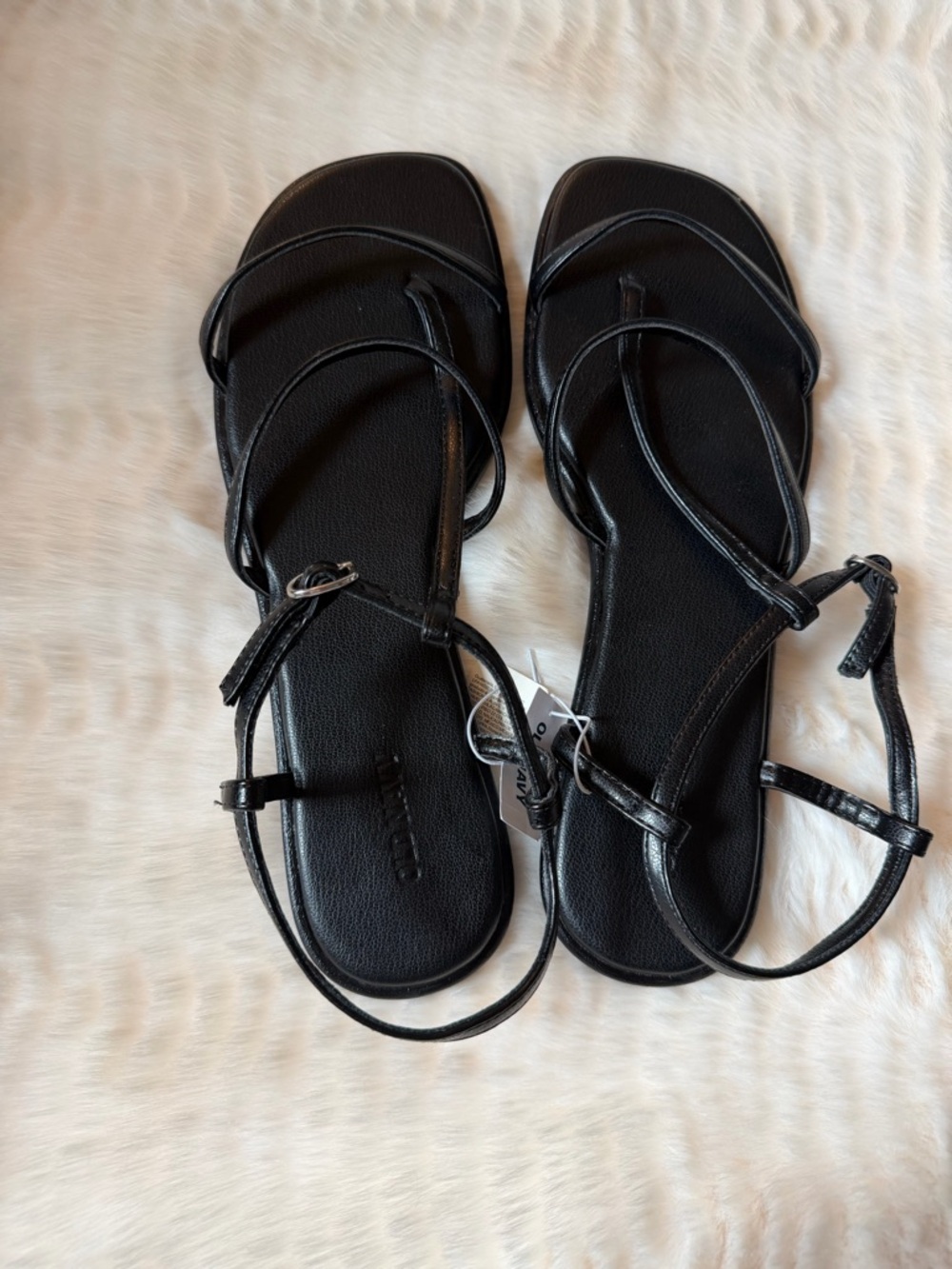 Old Navy Black Strappy Ankle Tie Flat Sandals